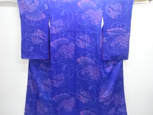 JAPANESE KIMONO / ANTIQUE KIMONO / SILK / KINSHA / FAN WITH PEONY